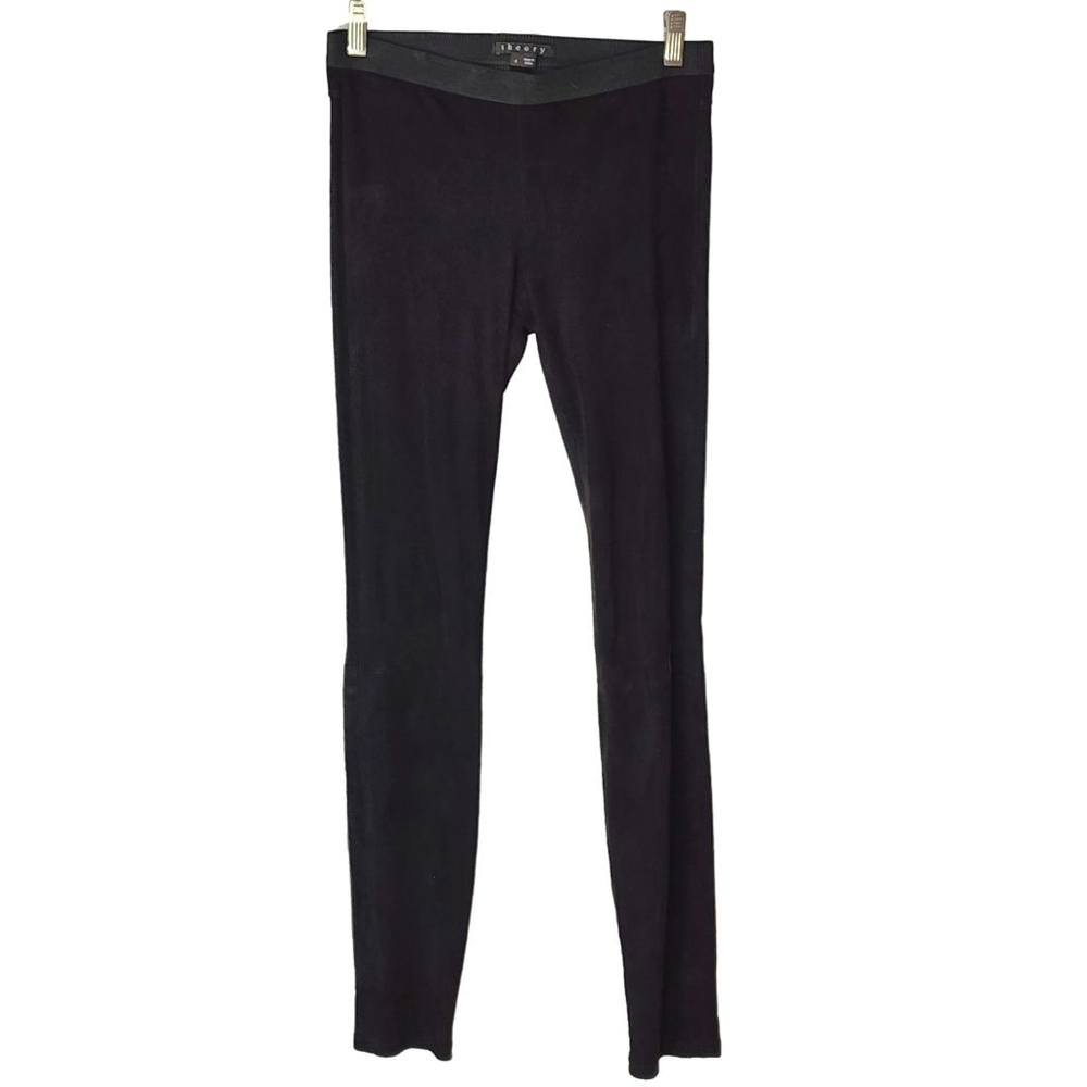 THEORY Ima Black Lamb Suede Leather Leggings Skinny Pants Size 4